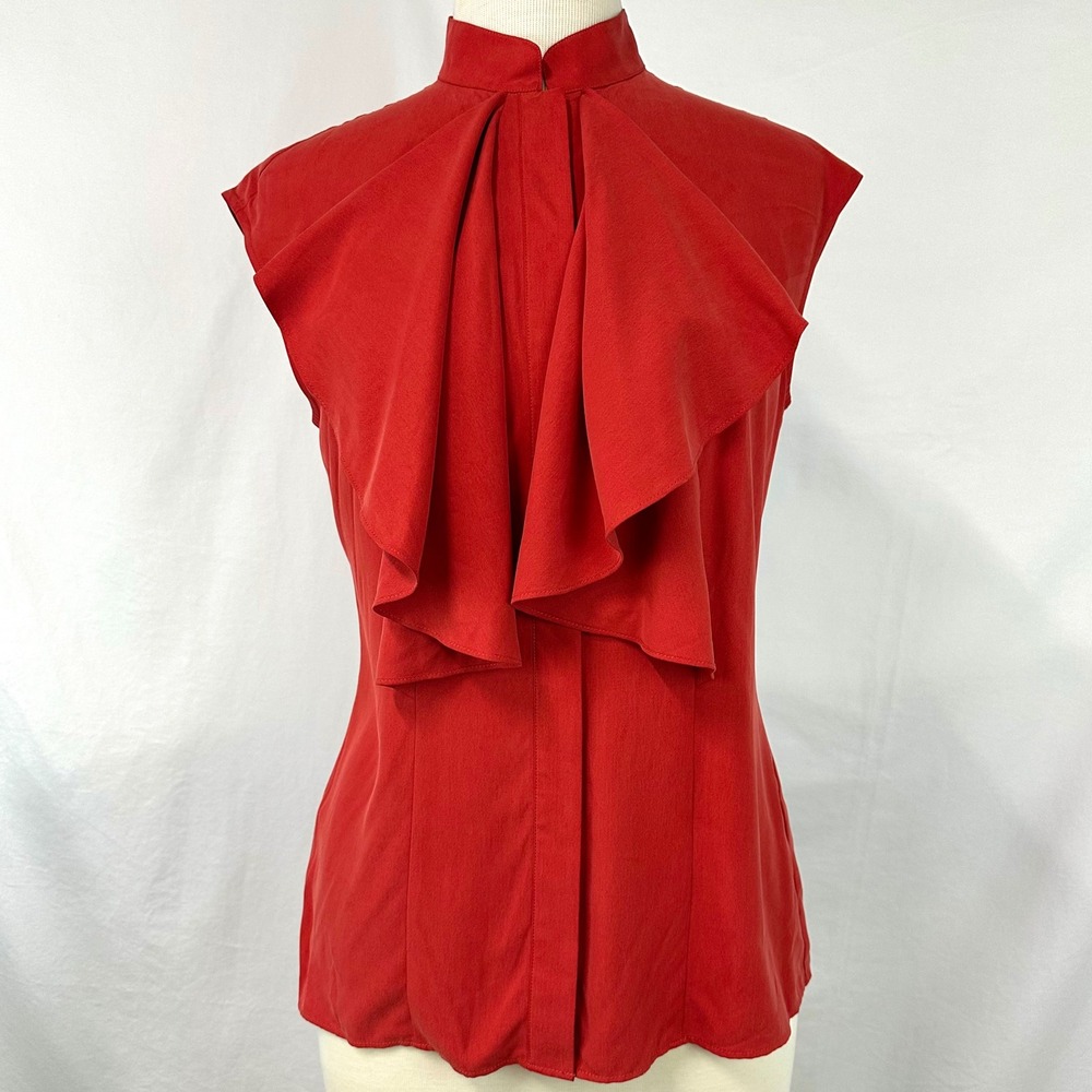 LAFAYETTE 148 NEW YORK NWT Persimmon‎ 100% Silk Ruffle Jabot Blouse Women's 2